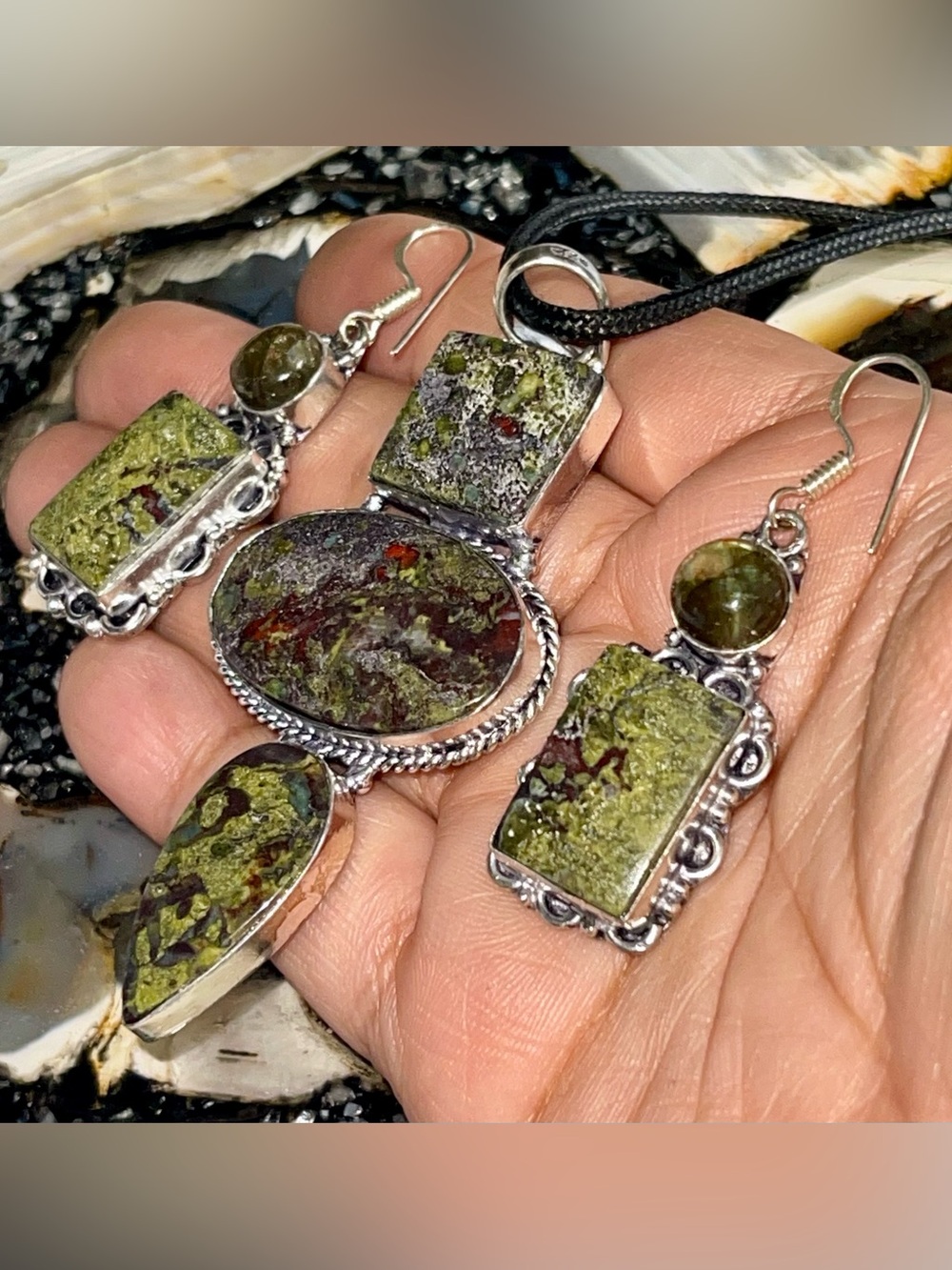 Dragon Bloodstone Jasper & Labradorite Pendant & Earrings